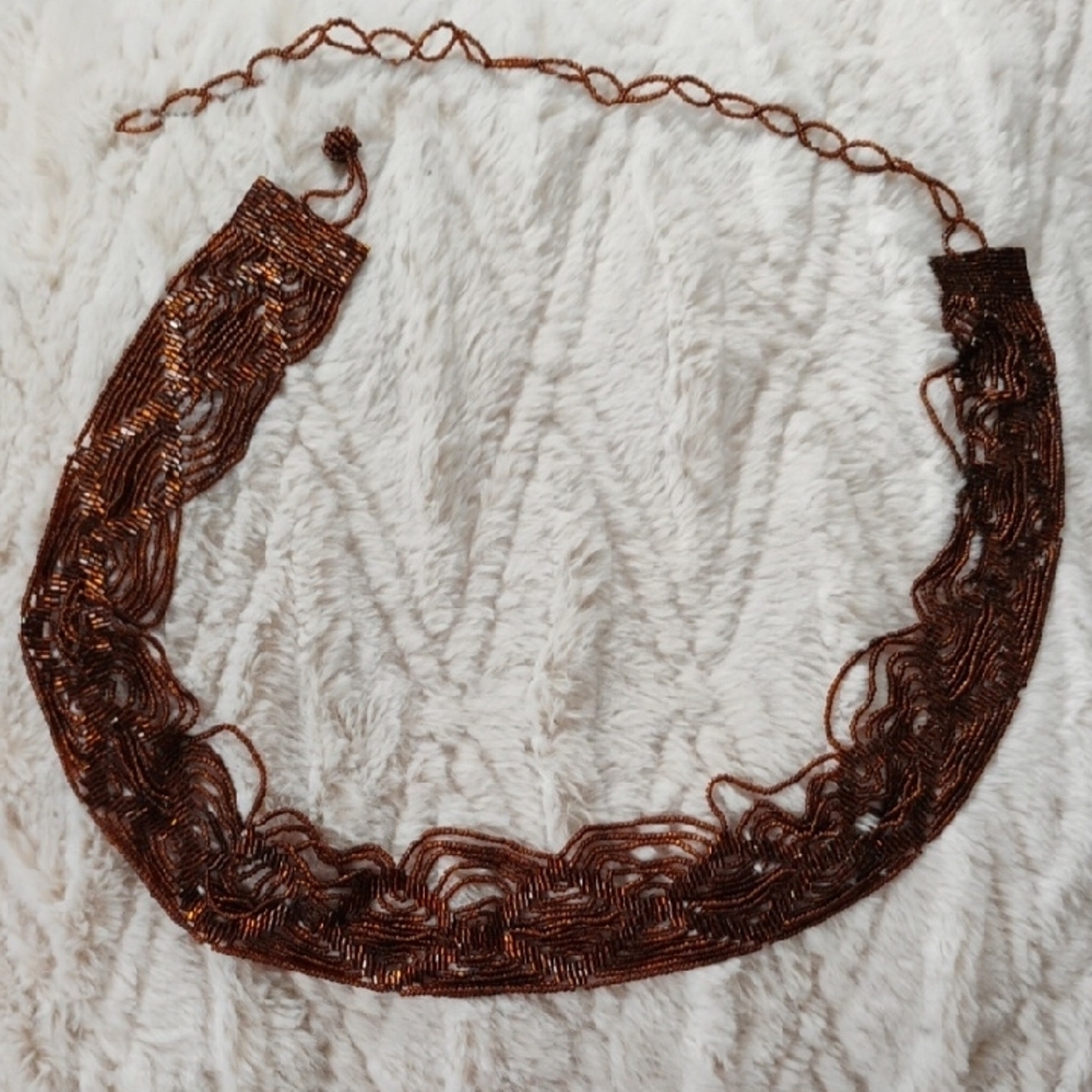 Vintage Ladies Micro Beaded Adjustable Belt 30" To 40"